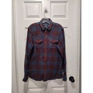 Mens Grayers Heritage Burgundy Blue Plaid Long Sleeve Button Up Flannel Medium
